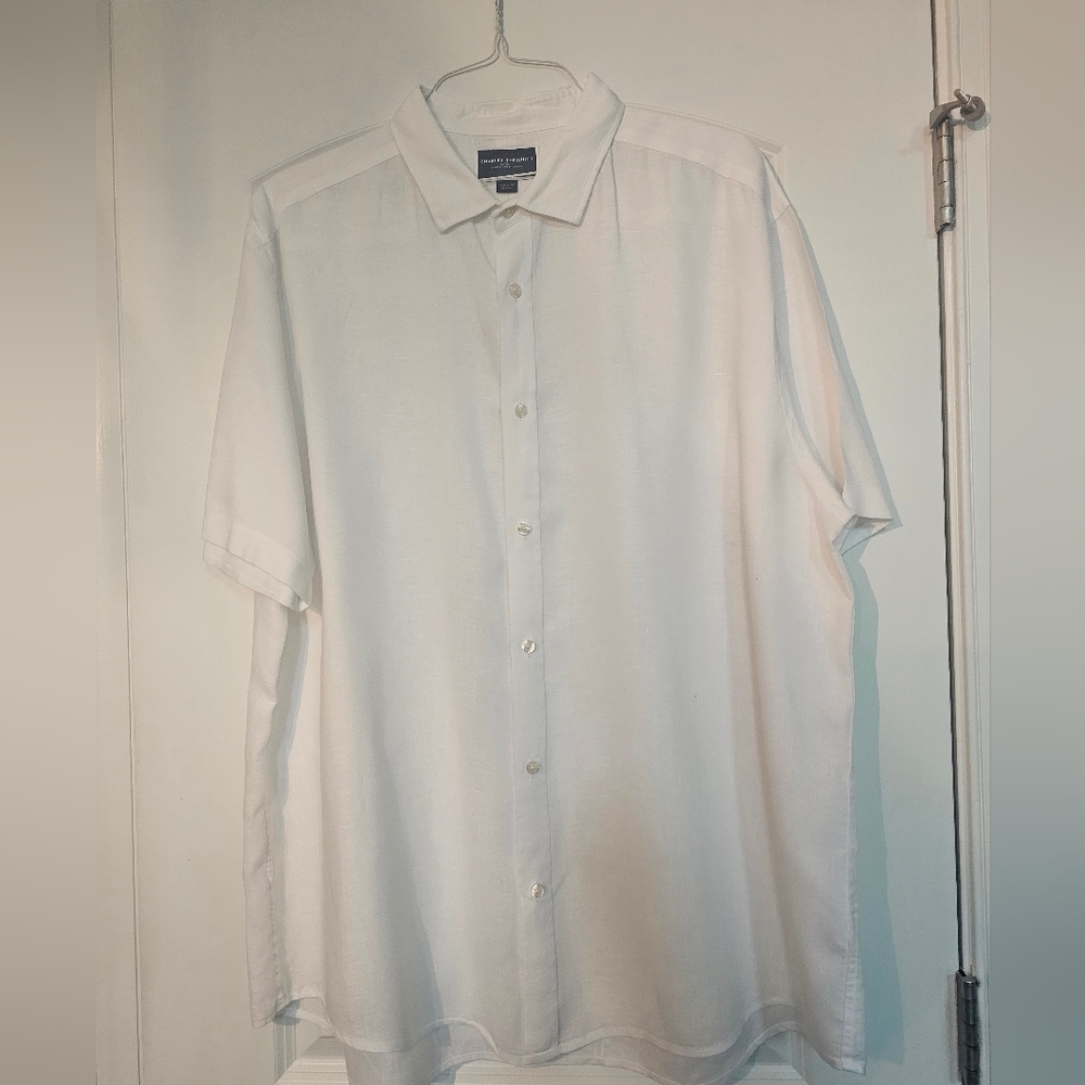 Charles Tyrwhitt White Linen Casual Button Down Shirt